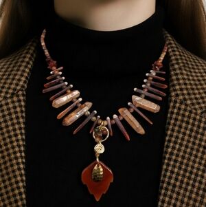 Fall Leaf Carnelian Crystal Urchin Necklace